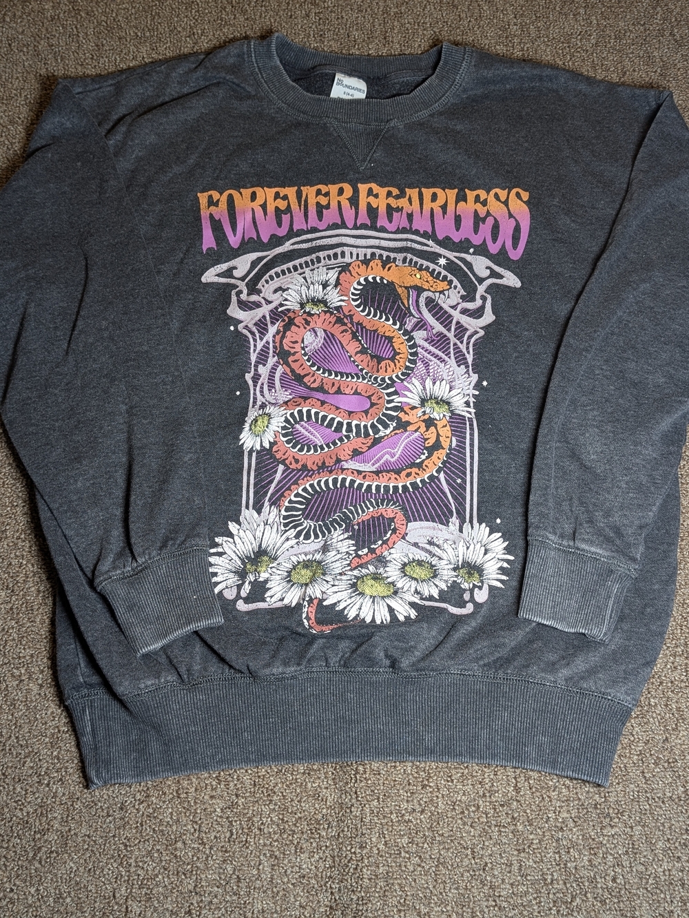 Vintage No Boundaries Sweatshirt Women S Forever Fearless Snake Flowers Y2K 90s